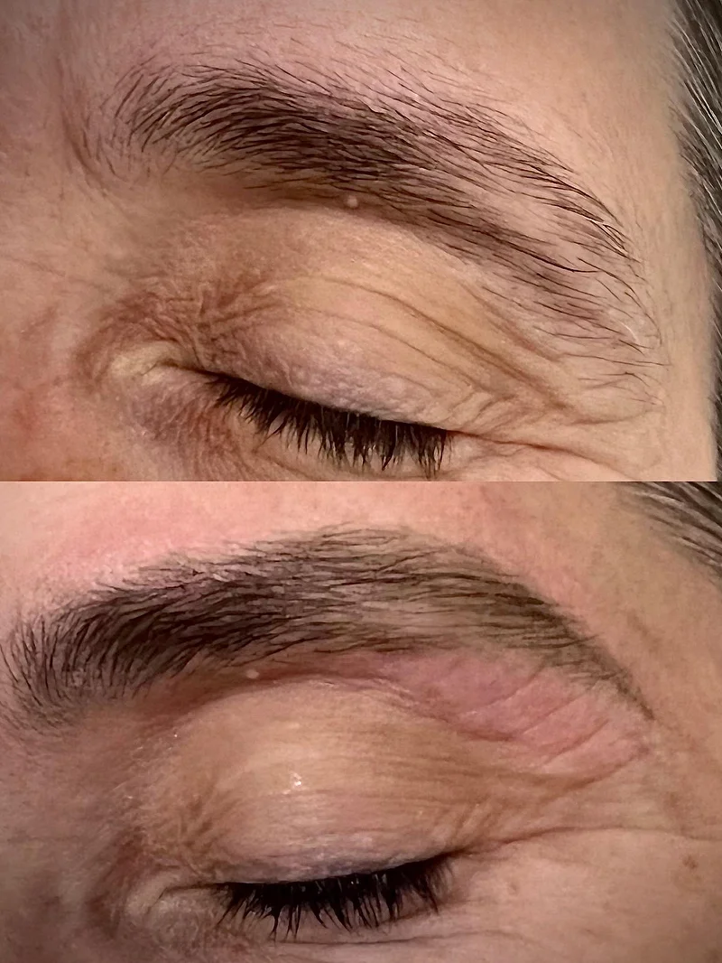 Brow wax and shape before and after, mature client