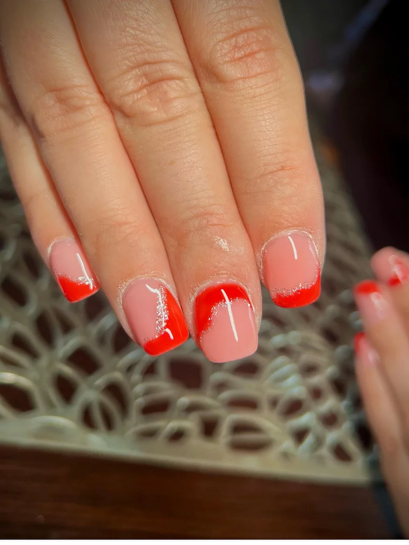 Red French tip classic nails